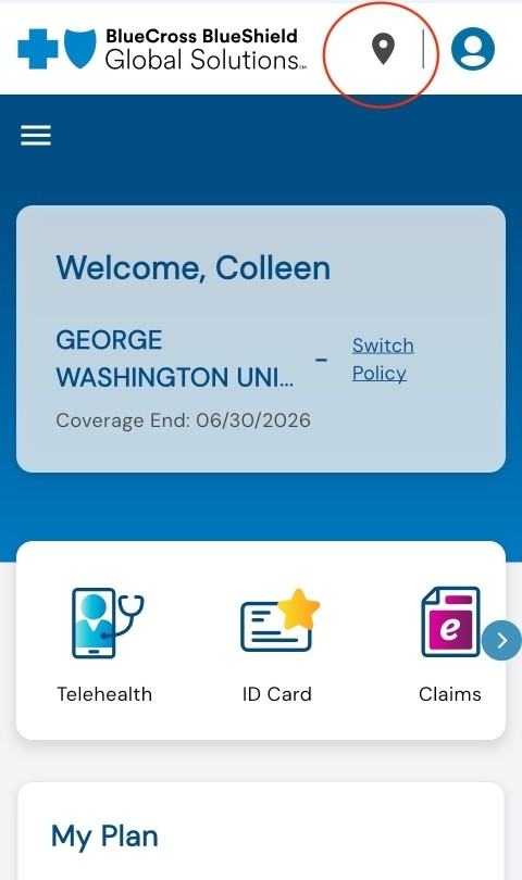 BCBS Global Solutions app homepage screenshot