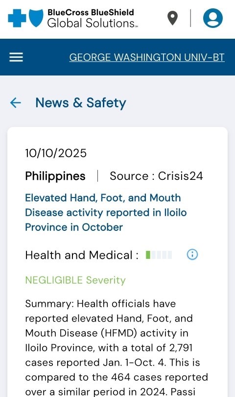 BCBS Global Solutions app Philippines alert example