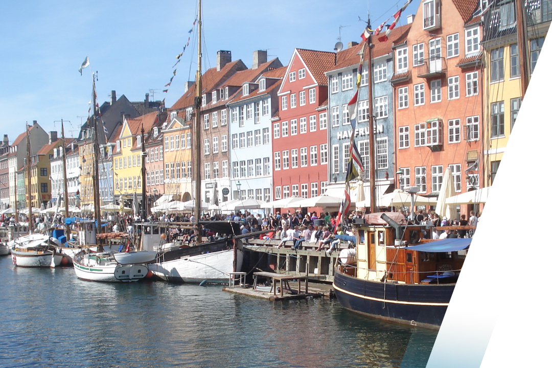 Row of houses and a market on the water